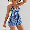 Swimsuit Set Women's Dress-Style Printed High-Waisted Strapless Tankini Swimwear