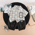 Short sleeved pocket striped top short sleeved set
