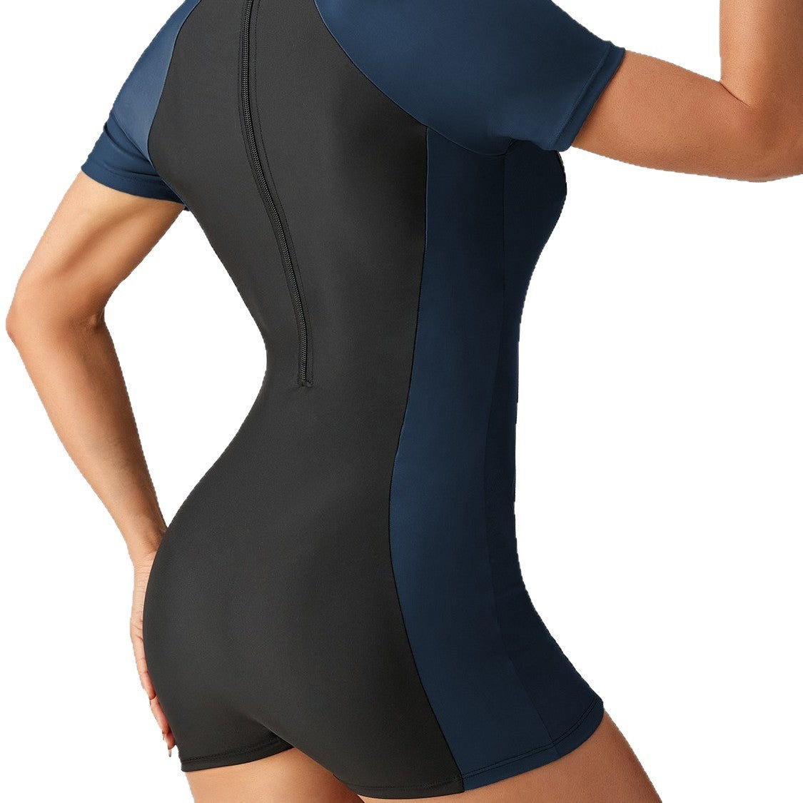 One-Piece Swimwear with Short Sleeves, High-Waisted Briefs, Surfing Suit for Women