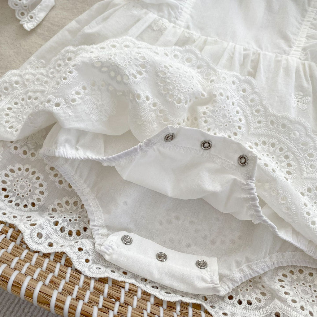 Cute Flutter Sleeve Baby Romper Dress for Girls, Summer Forest Style Infant Onesie with Hairband Included