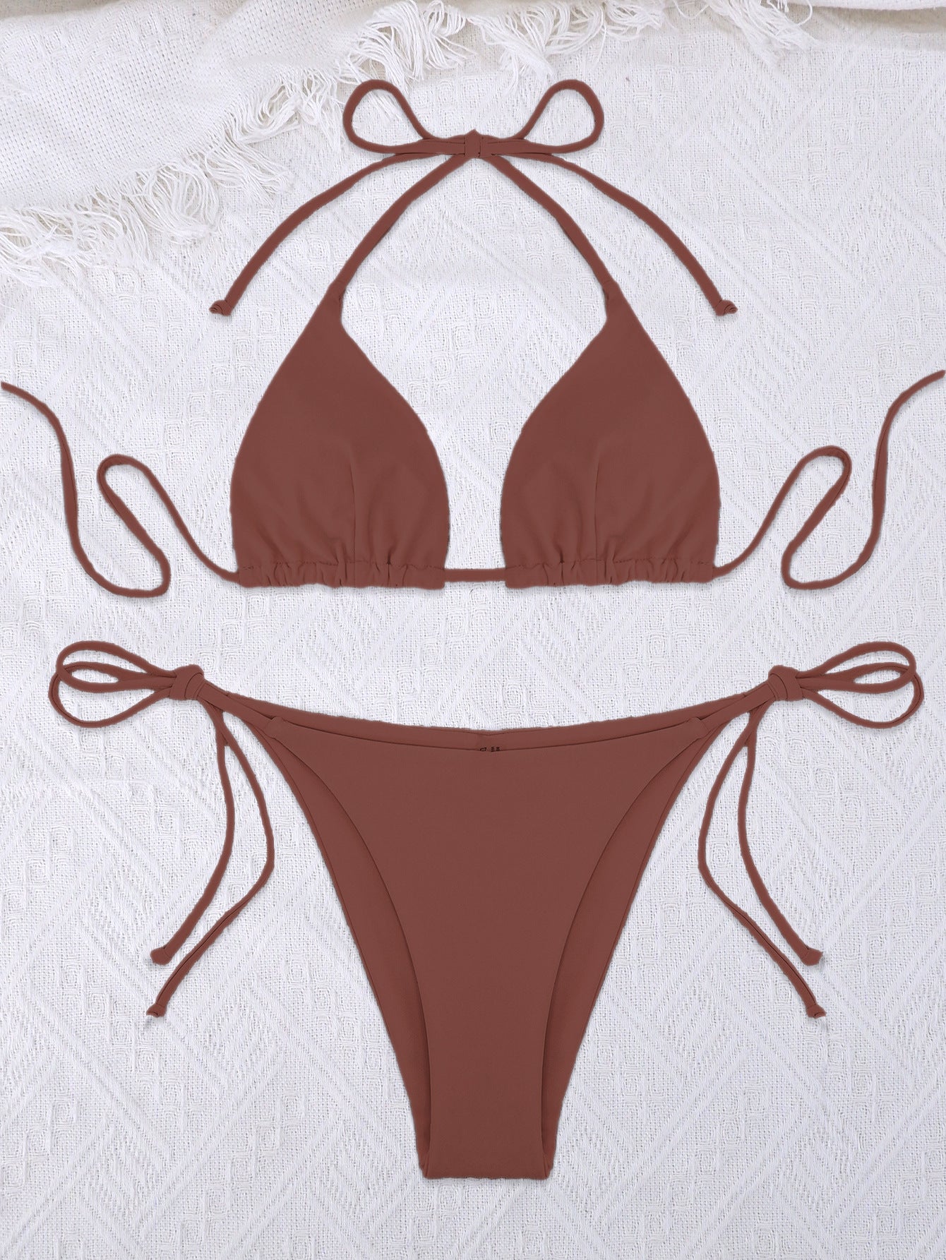 Swimsuit women's three-point sexy bikini solid color strap swimsuit