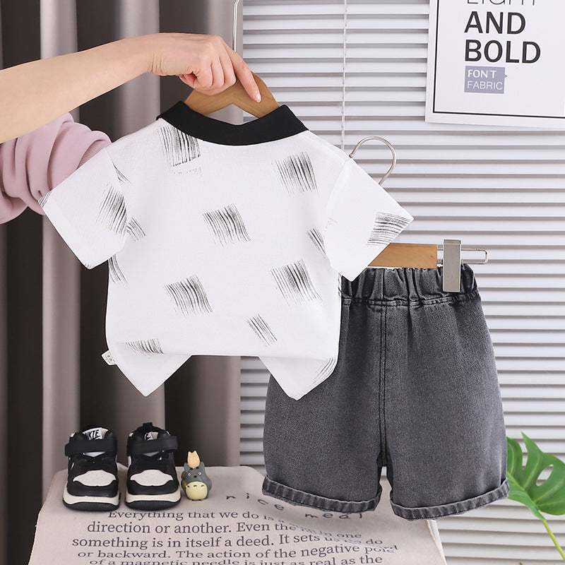 Collar short sleeved top and shorts set