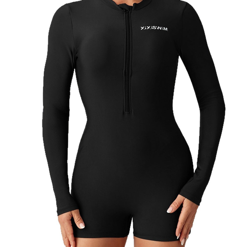 Women's One-Piece Swimsuit Long Sleeve High-Waisted Zipper Swimwear Wholesale