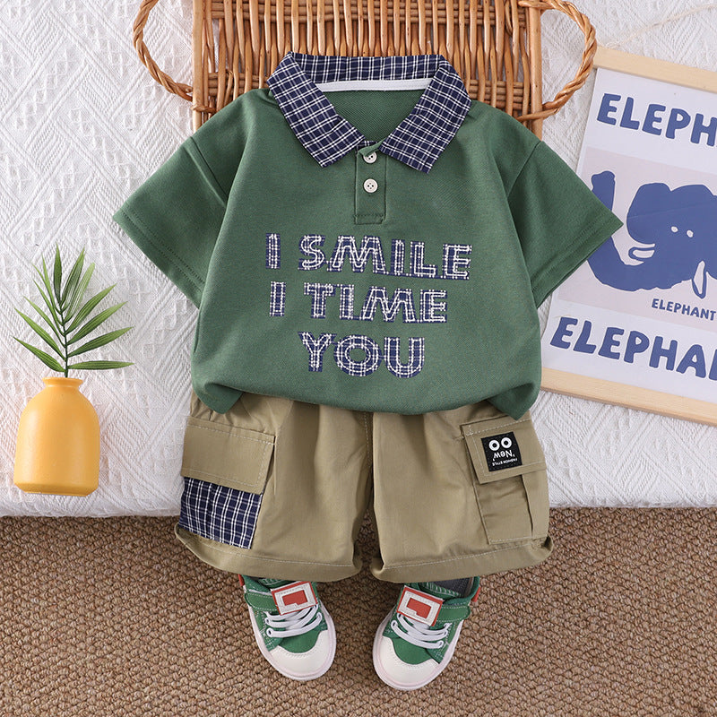 Collar short sleeved top pocket shorts set