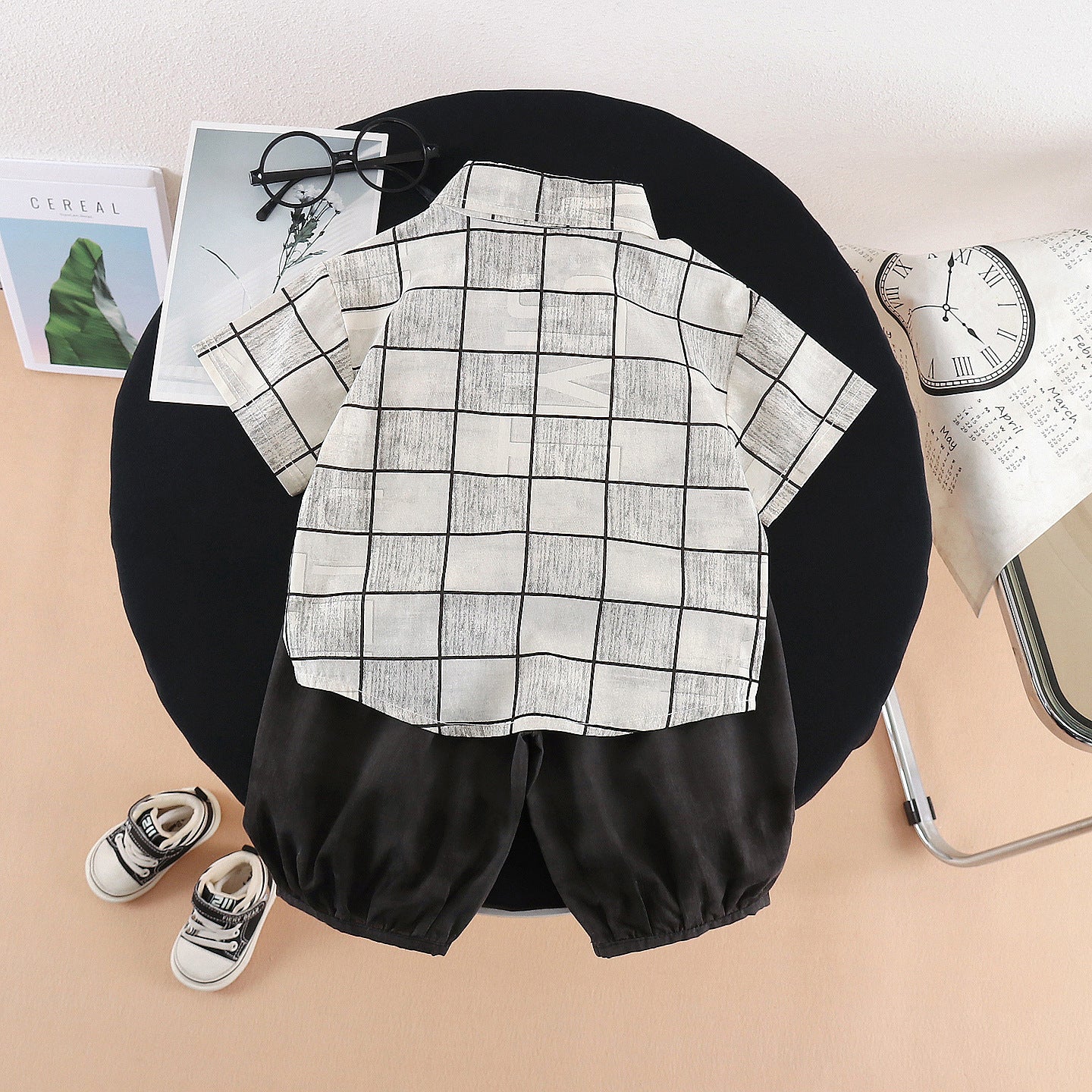 Short sleeved pocket striped top short sleeved set