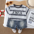Striped round neck top and shorts set