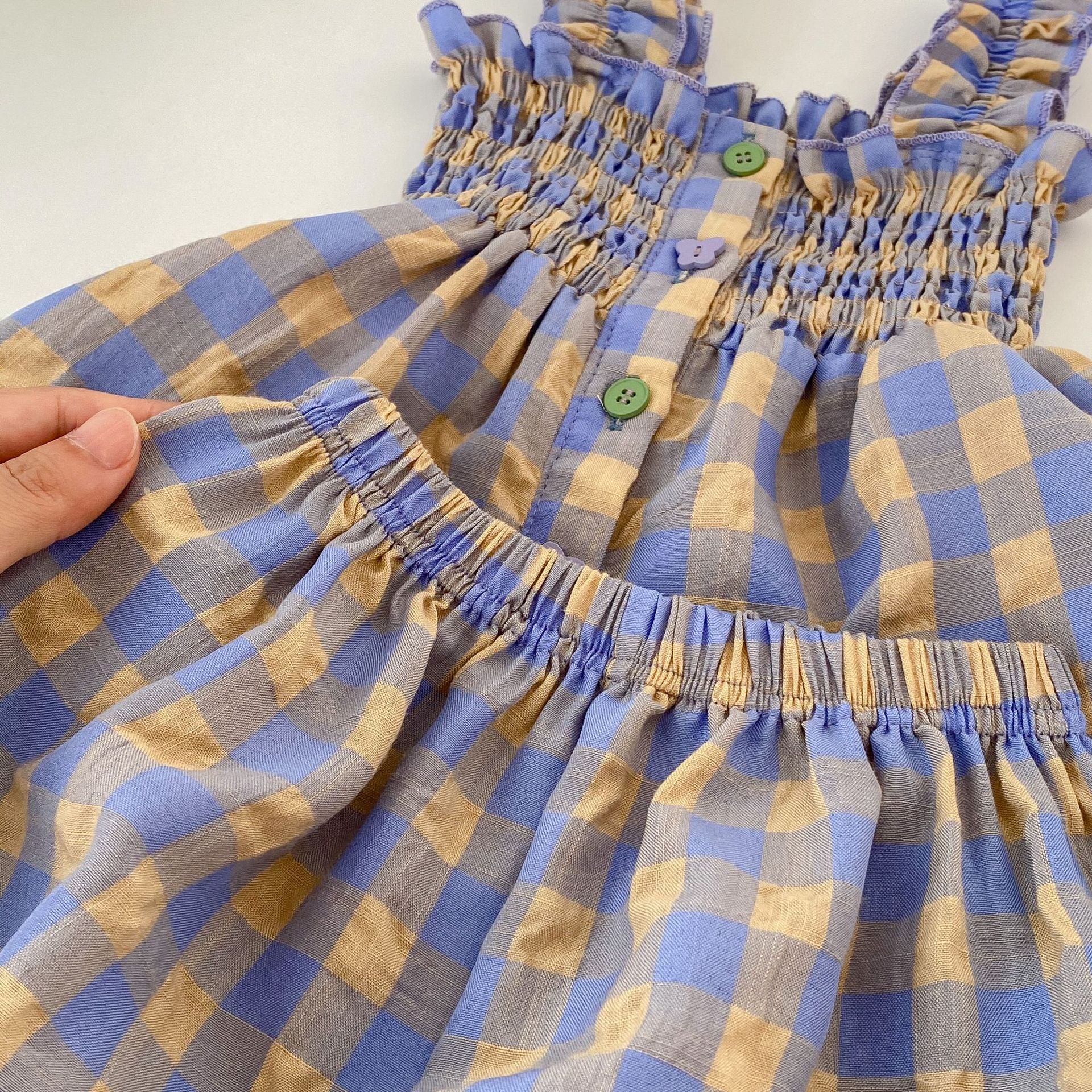 Charming Summer Girls' Plaid Outfit Set - Sleeveless Babydoll Top + Bloomer Shorts Two-Piece Set