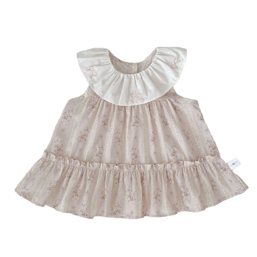 Cute Baby Girl Dress with Peter Pan Collar, Sleeveless Floral Summer Dress for Toddler Girls, Lightweight Princess Style Dress