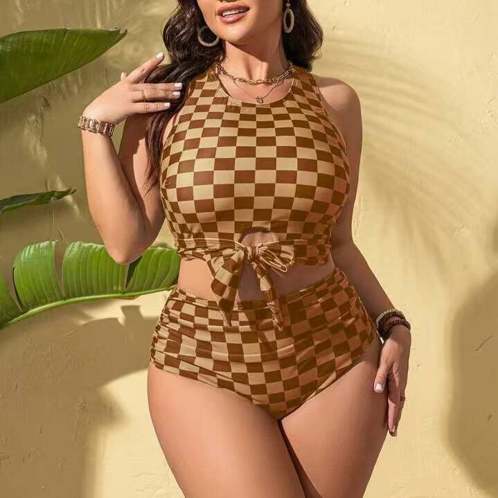 Chic Checkered Print Bikini Set Women's Two-Piece Swimsuit Swimwear