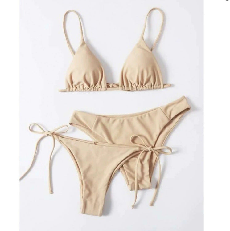 Split swimsuit women's solid color three-point bikini