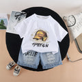 Round neck short sleeved top denim suit
