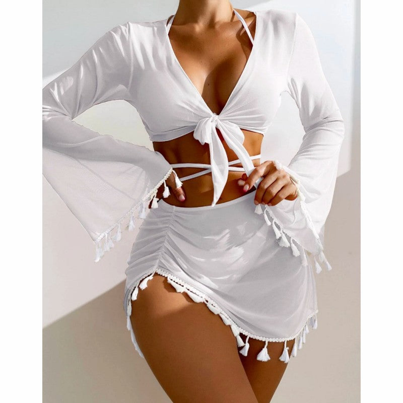 Split swimsuit women's four piece set solid color