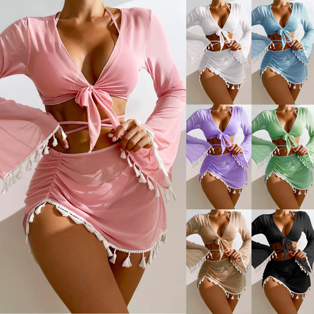 Split swimsuit women's four piece set solid color