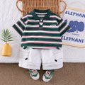 Short sleeved striped polo shirt shorts set