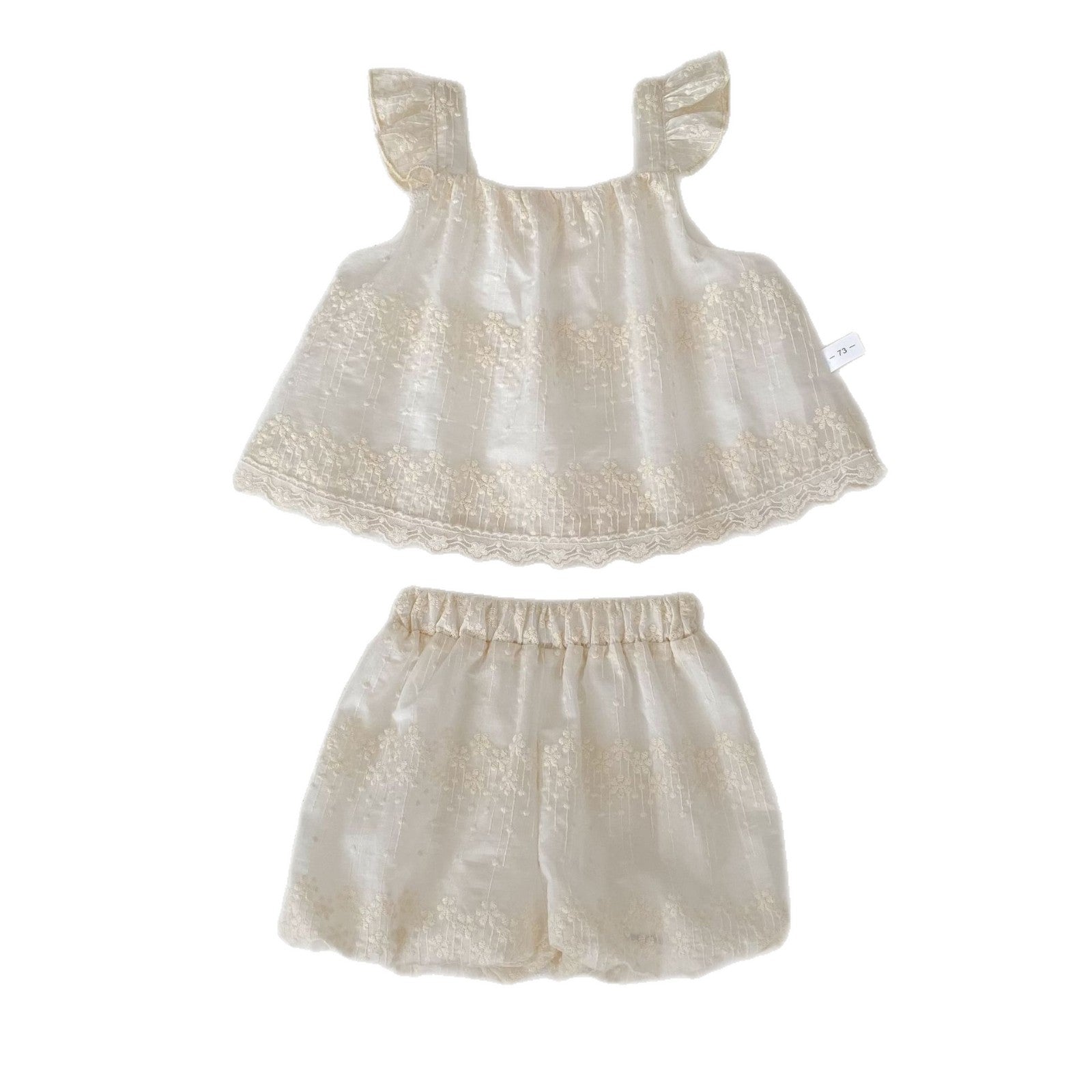Baby Girl Summer Outfit Set with Flutter Sleeve Top + Bloomer Shorts, Sweet Style Two-Piece Clothing for Toddler Girls