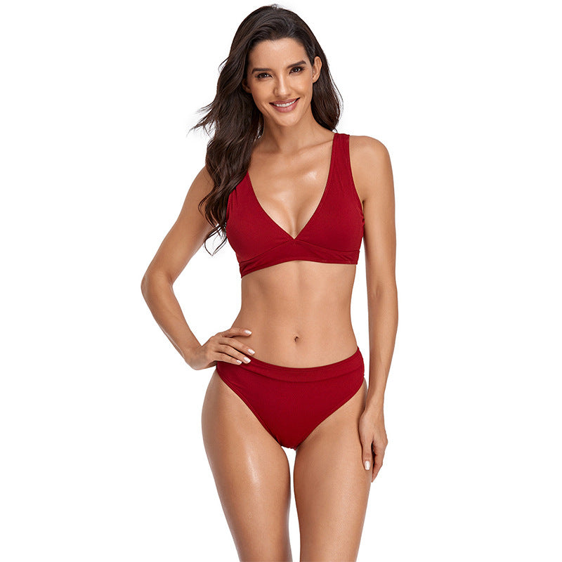 Solid color split swimsuit