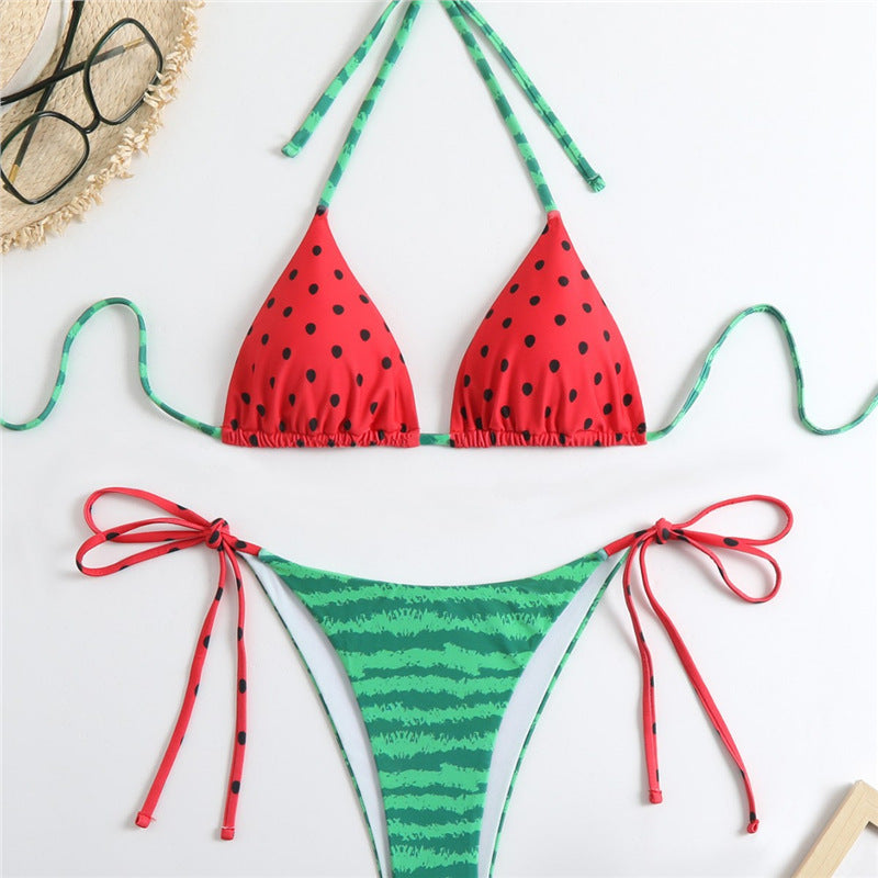 Watermelon drawstring tie neck bikini
