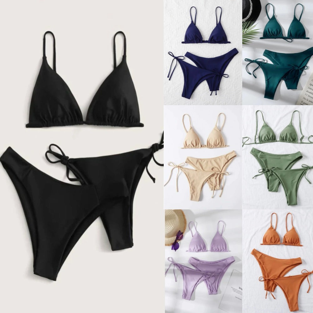 Split swimsuit women's solid color three-point bikini