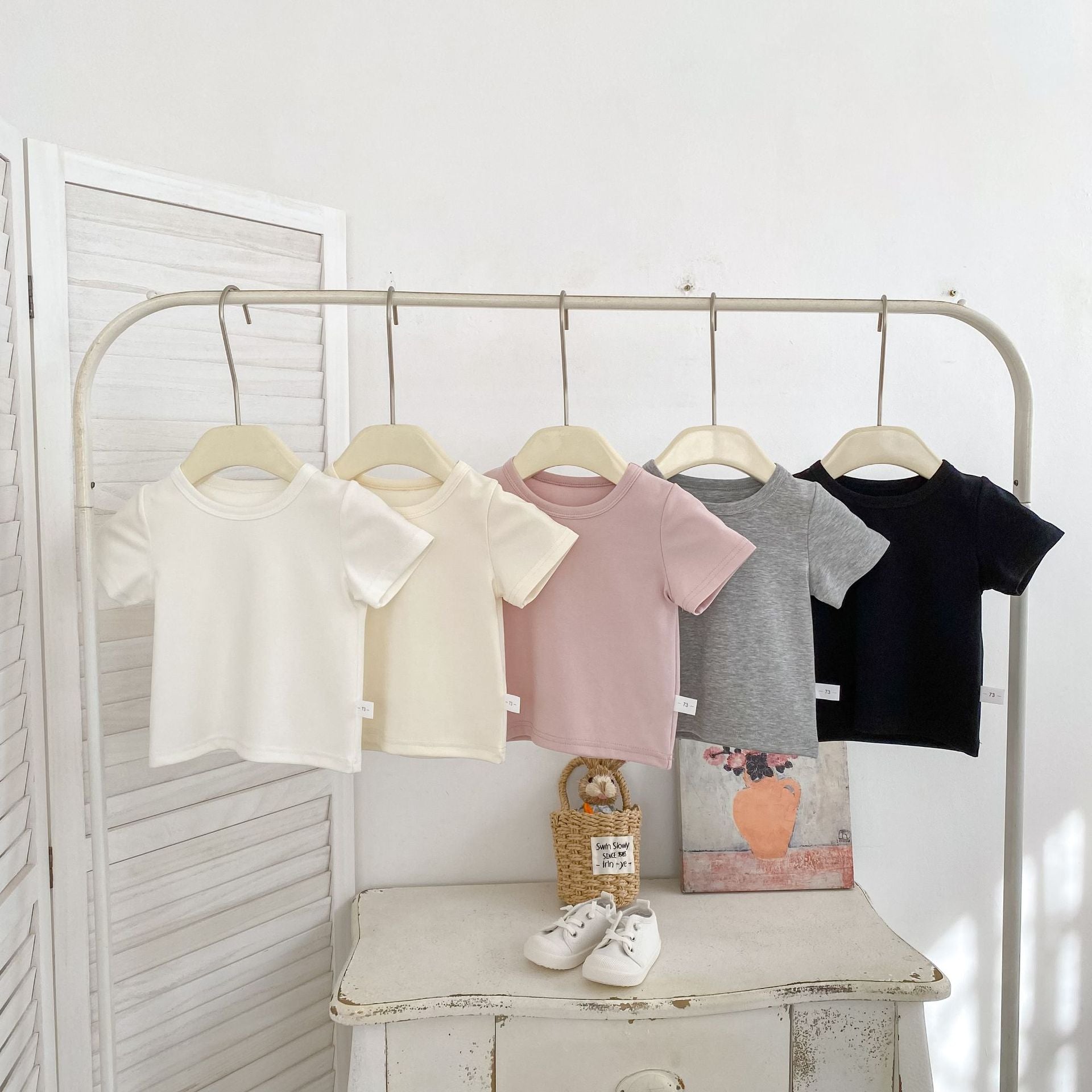 Casual Solid Color Round Neck Short Sleeve T-Shirt for Kids Boys and Girls