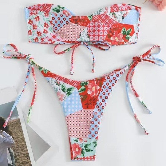 Strapless bikini split swimsuit