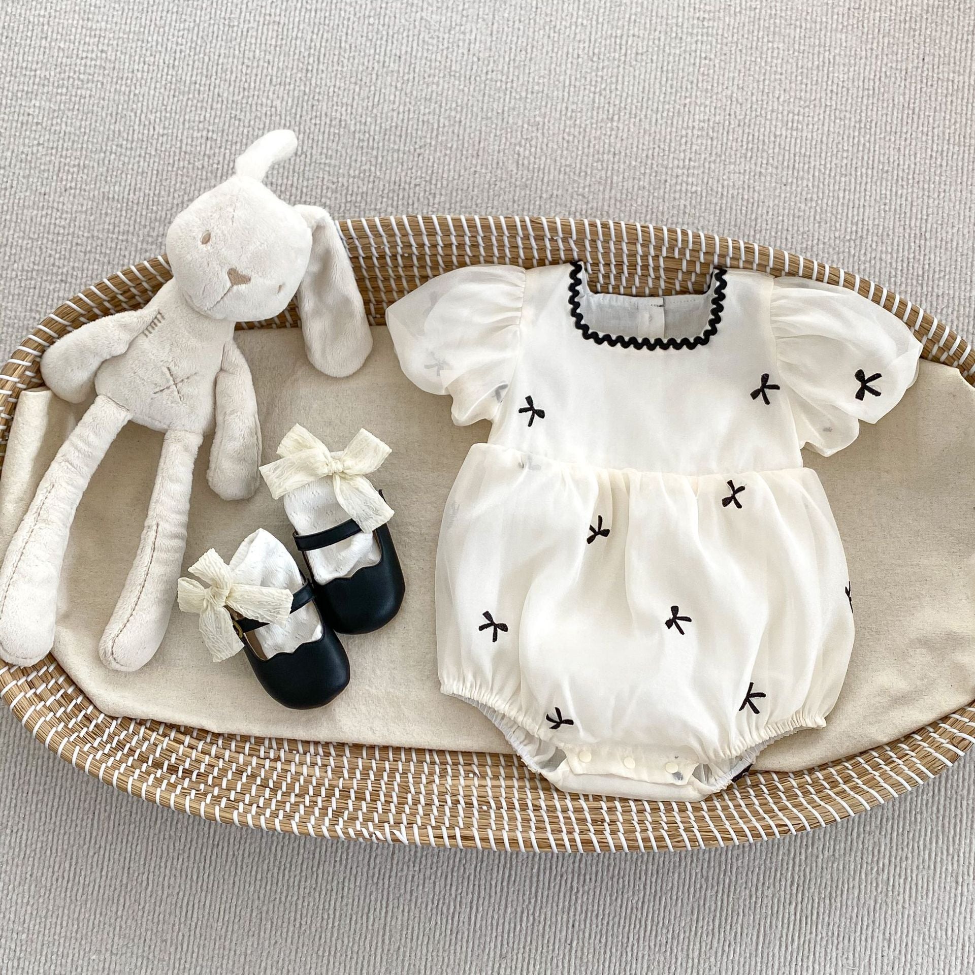 Cute Baby Girls' Matching Outfits with Bowknot Puff Sleeve Romper and Tulle Dress, Summer Princess Dress for Toddlers