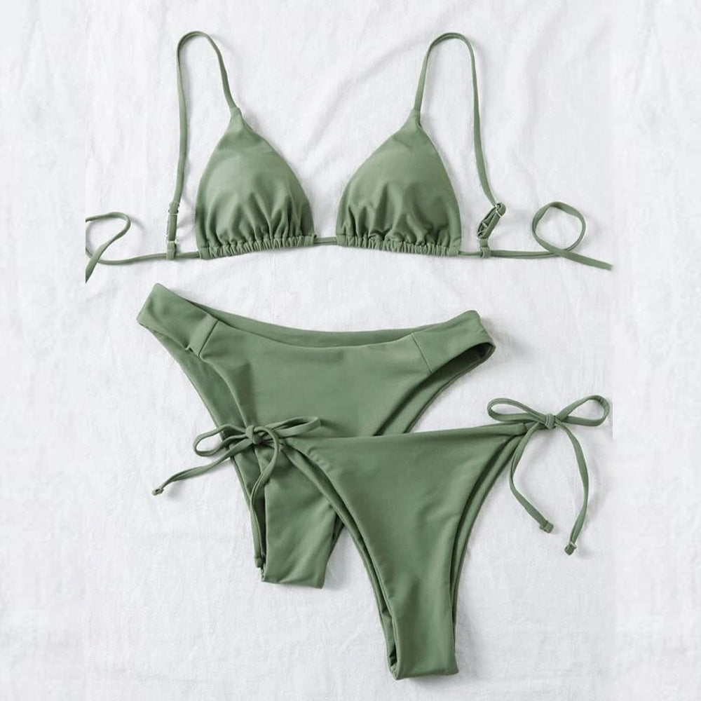 Split swimsuit women's solid color three-point bikini