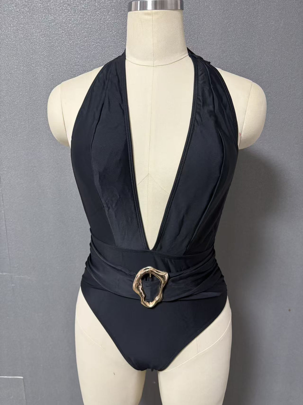 Solid Color One-Piece Nylon Swimwear for Women Bikini Style Swim Suit