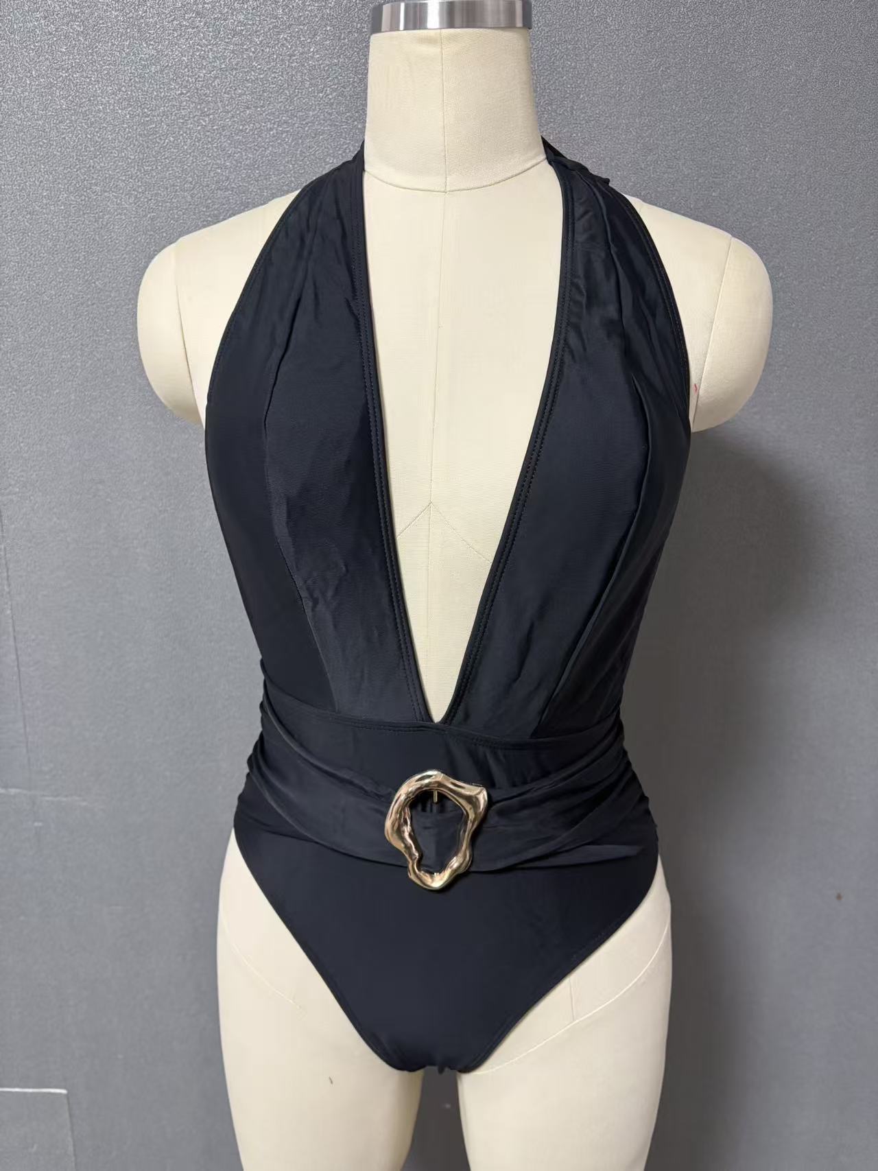 Solid Color One-Piece Nylon Swimwear for Women Bikini Style Swim Suit