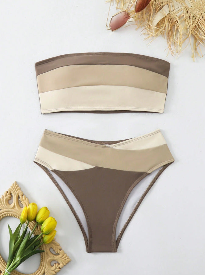 Striped patchwork one-piece swimsuit