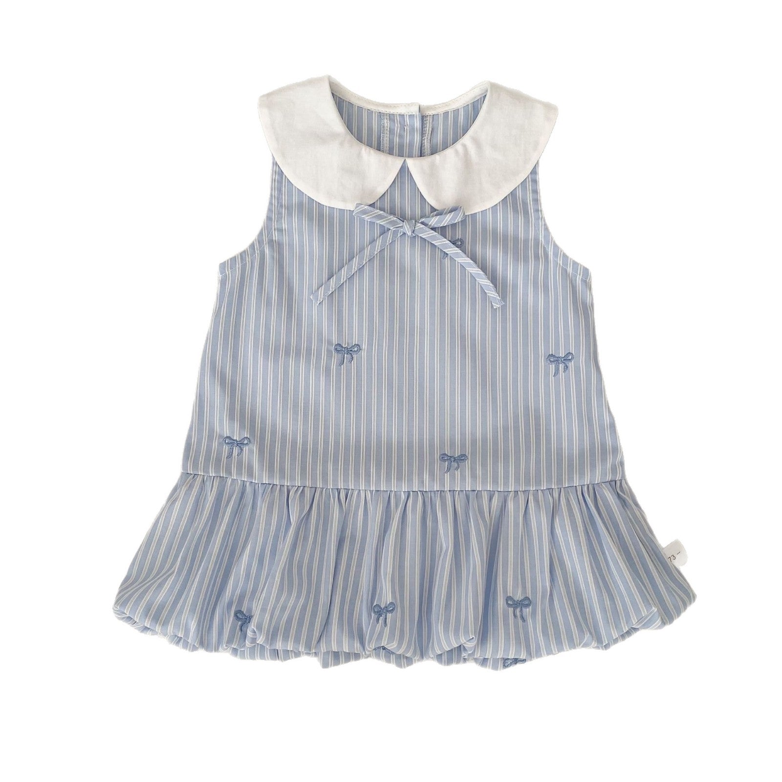 Cute Striped Sleeveless Dress with Bow Embroidery and Bloom Style for Girls, School Style Casual Dress