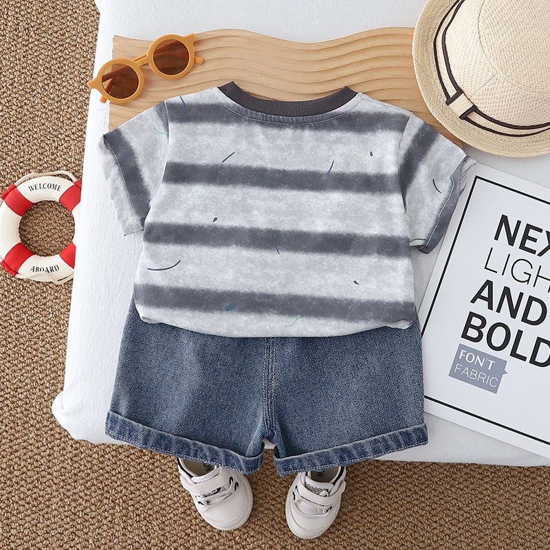 Striped round neck top and shorts set