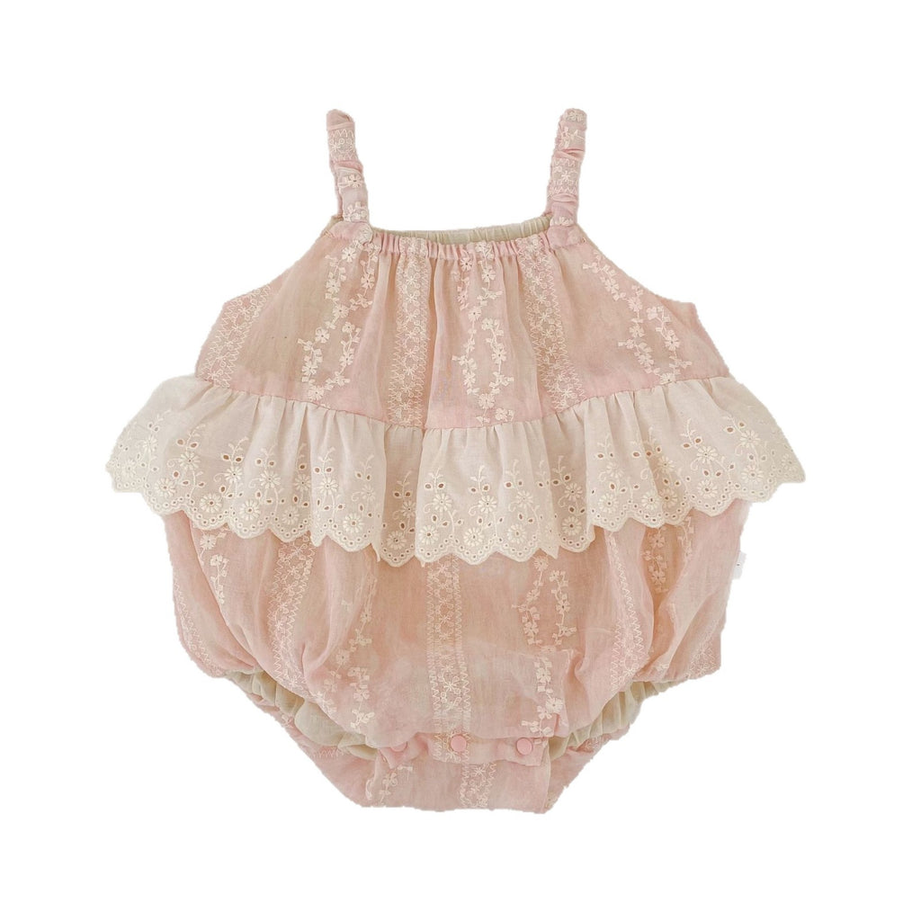 Cute Baby Lace Trim Romper, Embroidered Sleeveless Onesie, Fashionable Summer Outfit for Girls