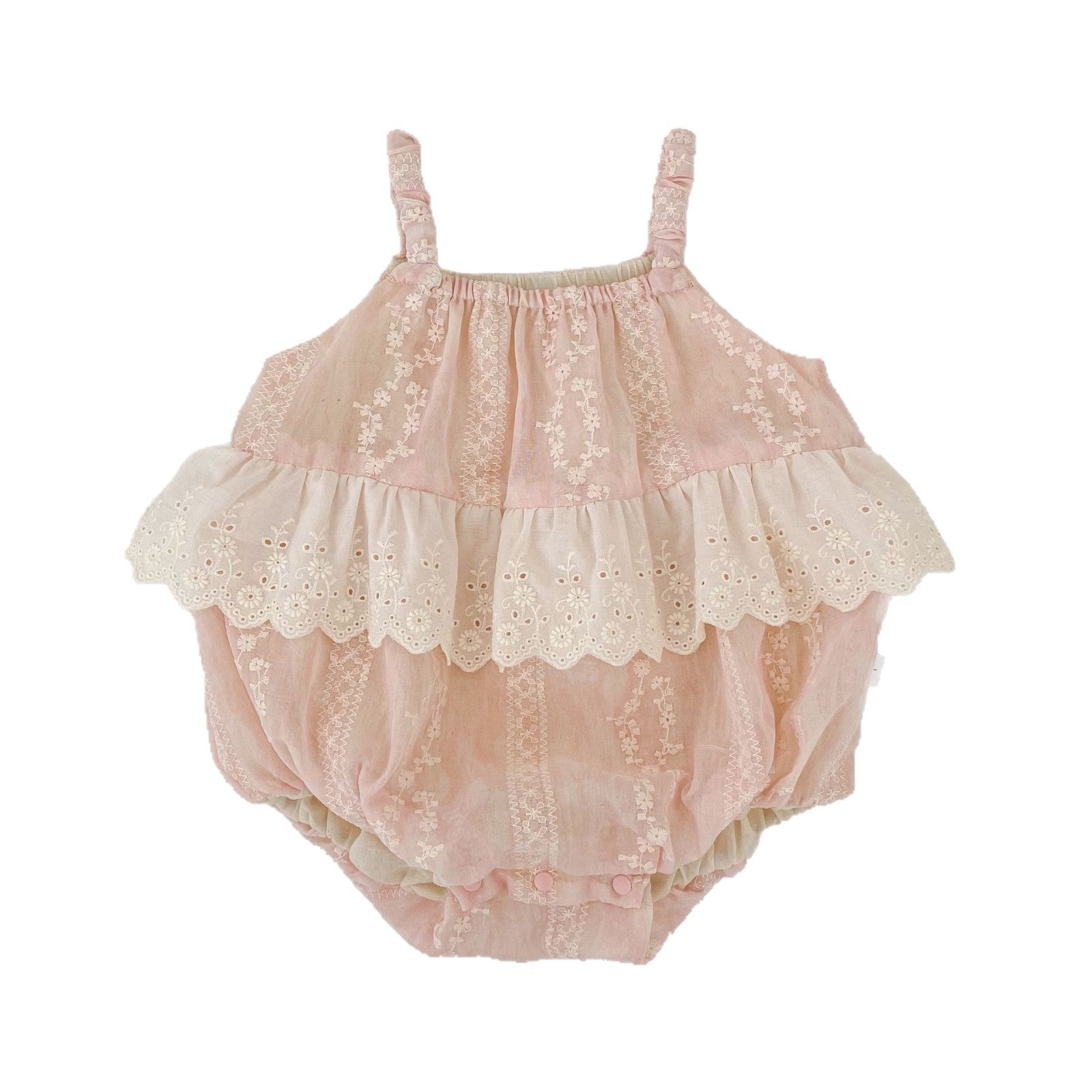 Cute Baby Lace Trim Romper, Embroidered Sleeveless Onesie, Fashionable Summer Outfit for Girls