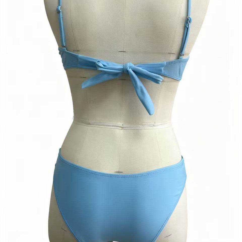 Solid color lace decoration bikini