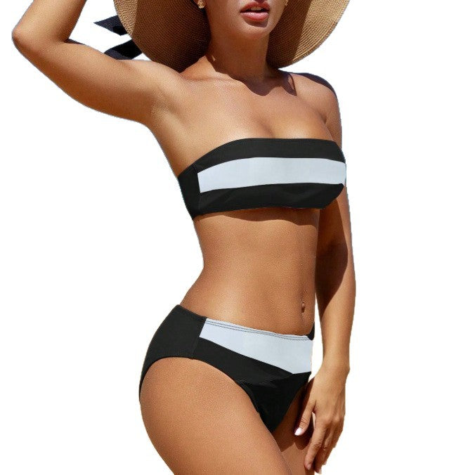 Striped patchwork one-piece swimsuit
