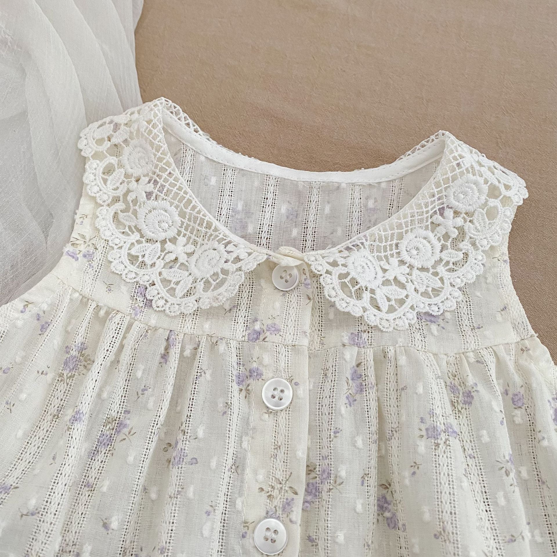 Floral Print Set for Girls Summer Lace Collar Baby Doll Shirt Ruffle Shorts Two-Piece Outfit