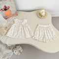 Floral Print Set for Girls Summer Lace Collar Baby Doll Shirt Ruffle Shorts Two-Piece Outfit