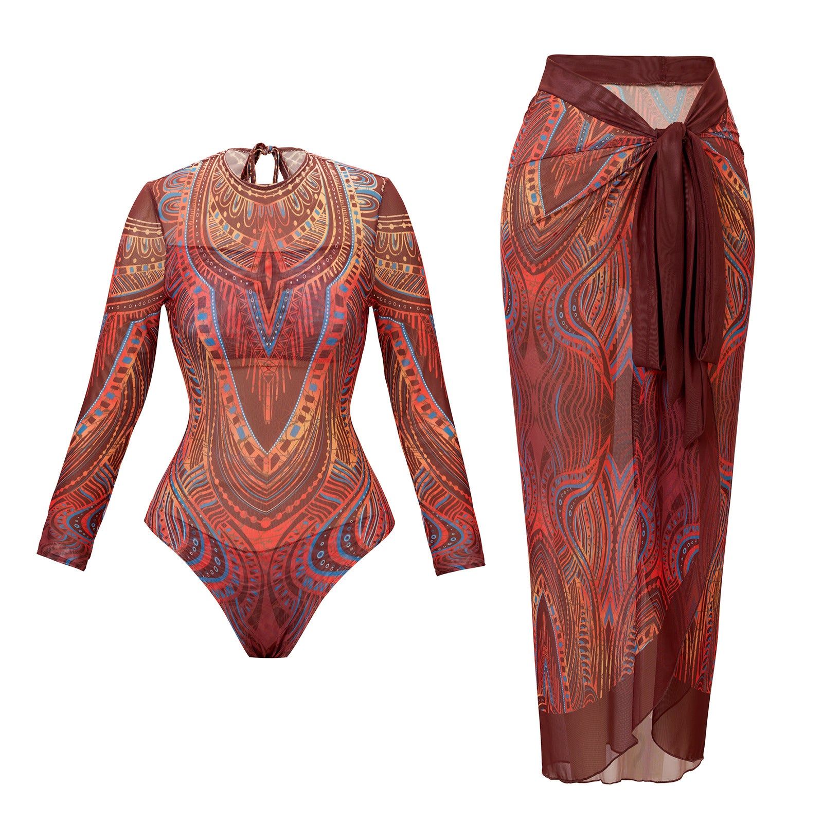 Women's Quick-Dry Long-Sleeve Mesh Sun Protection Swimwear Swim Suit