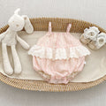 Cute Baby Lace Trim Romper, Embroidered Sleeveless Onesie, Fashionable Summer Outfit for Girls