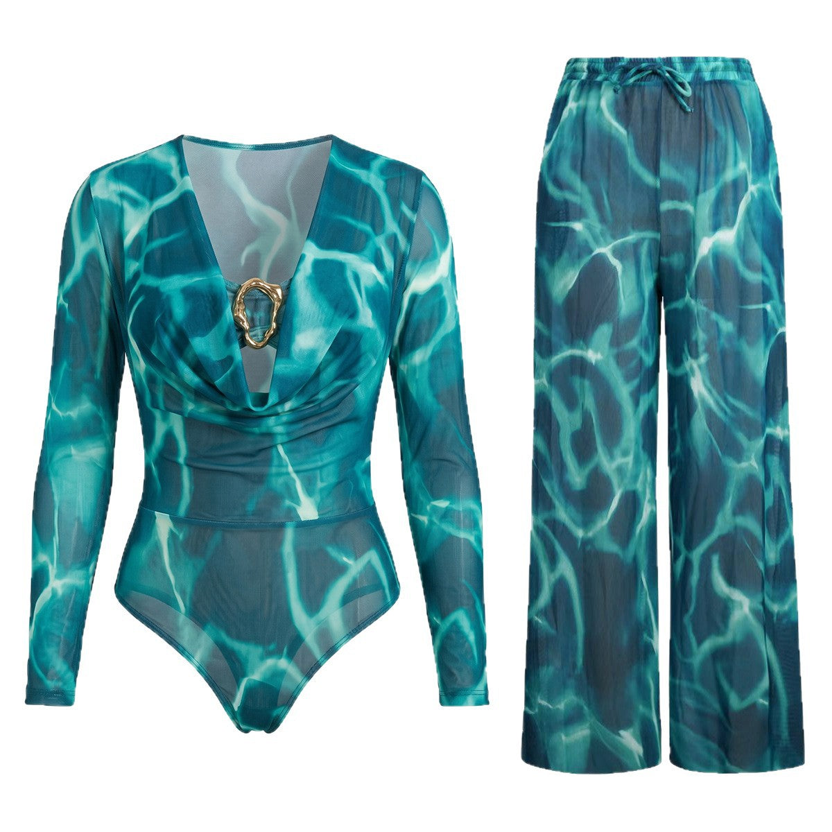 Long Sleeve Sun Protection Bikini Two-Piece Swimwear Set SPF Swimwear for Women