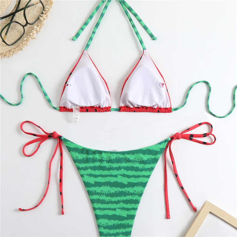 Watermelon drawstring tie neck bikini