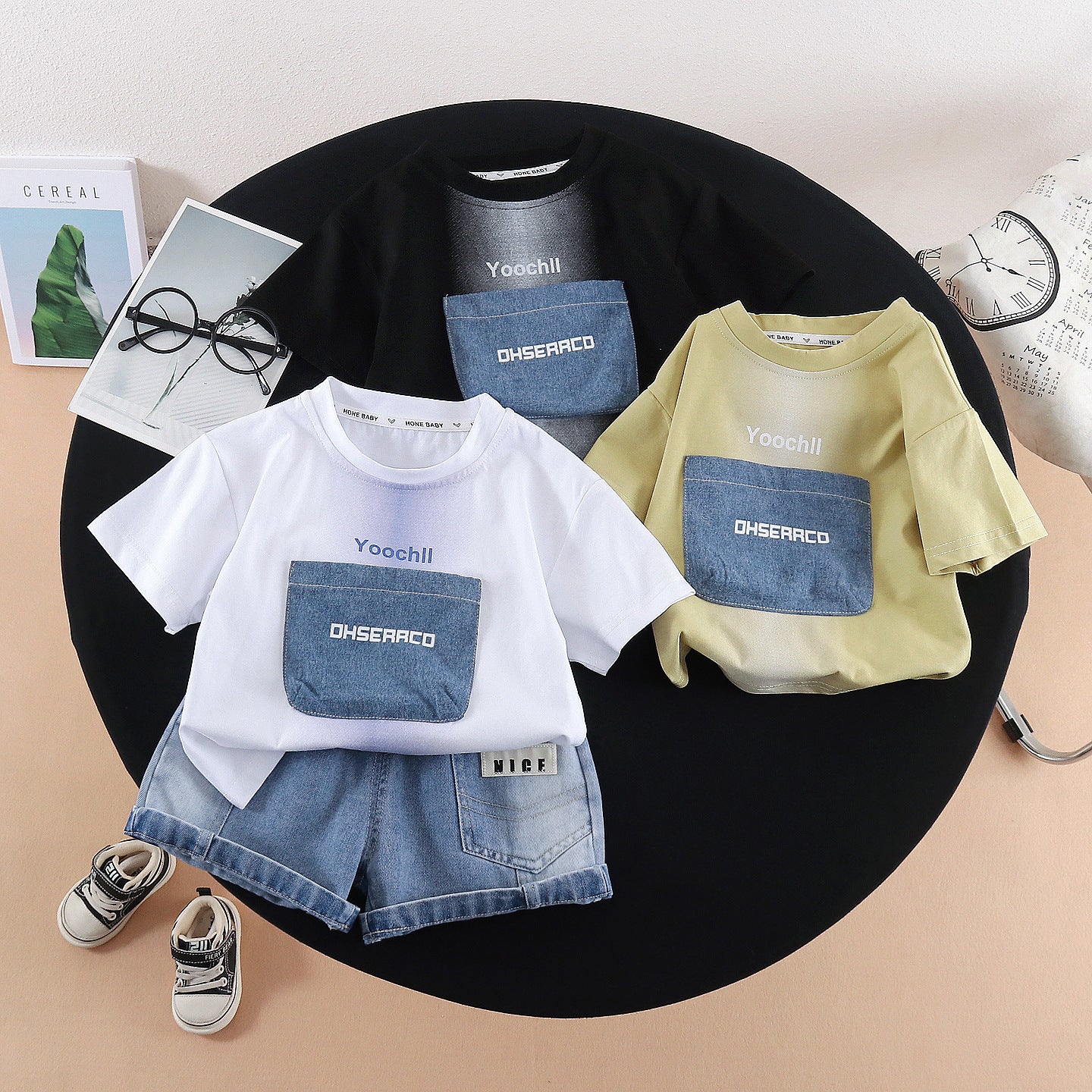 Letter short sleeved top and shorts set