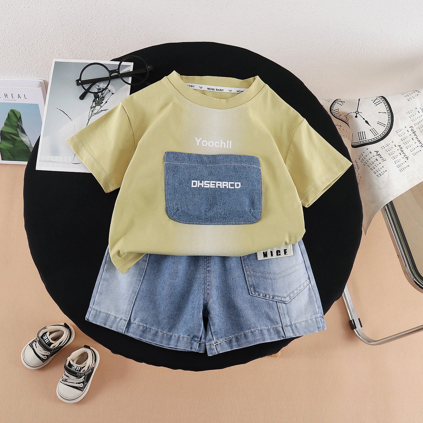 Letter short sleeved top and shorts set