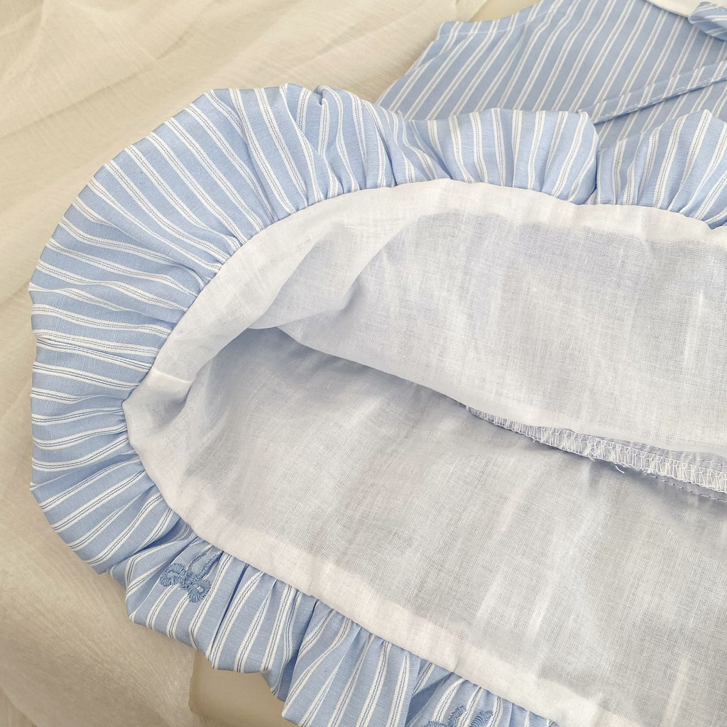 Cute Striped Sleeveless Dress with Bow Embroidery and Bloom Style for Girls, School Style Casual Dress