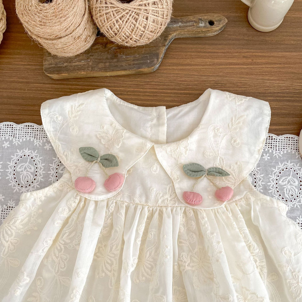 Girls' Summer Dress New Style Baby Girl Sweet Flower Embroidery Princess Dress Ruffle Sleeveless Tank Dress