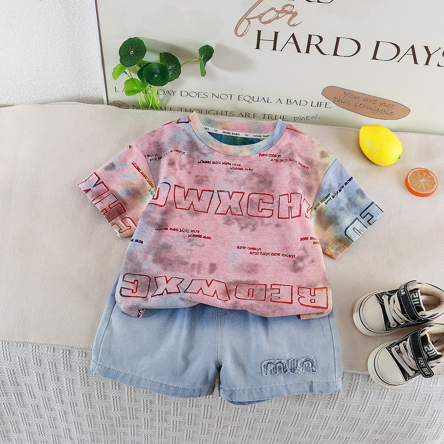 Tie dye round neck top and shorts set