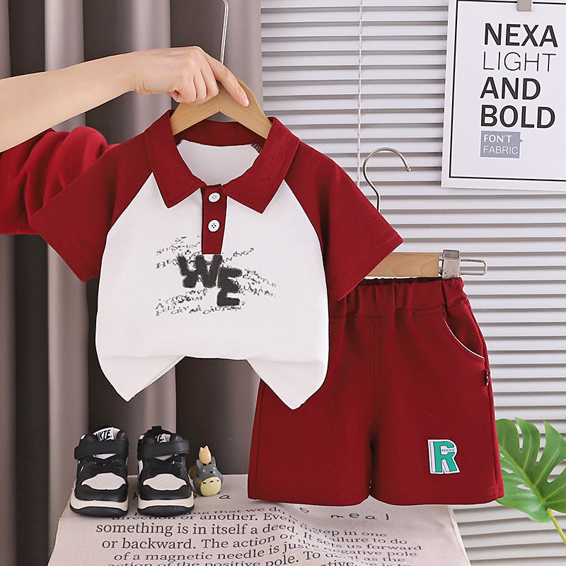 Collar short sleeved top and shorts set