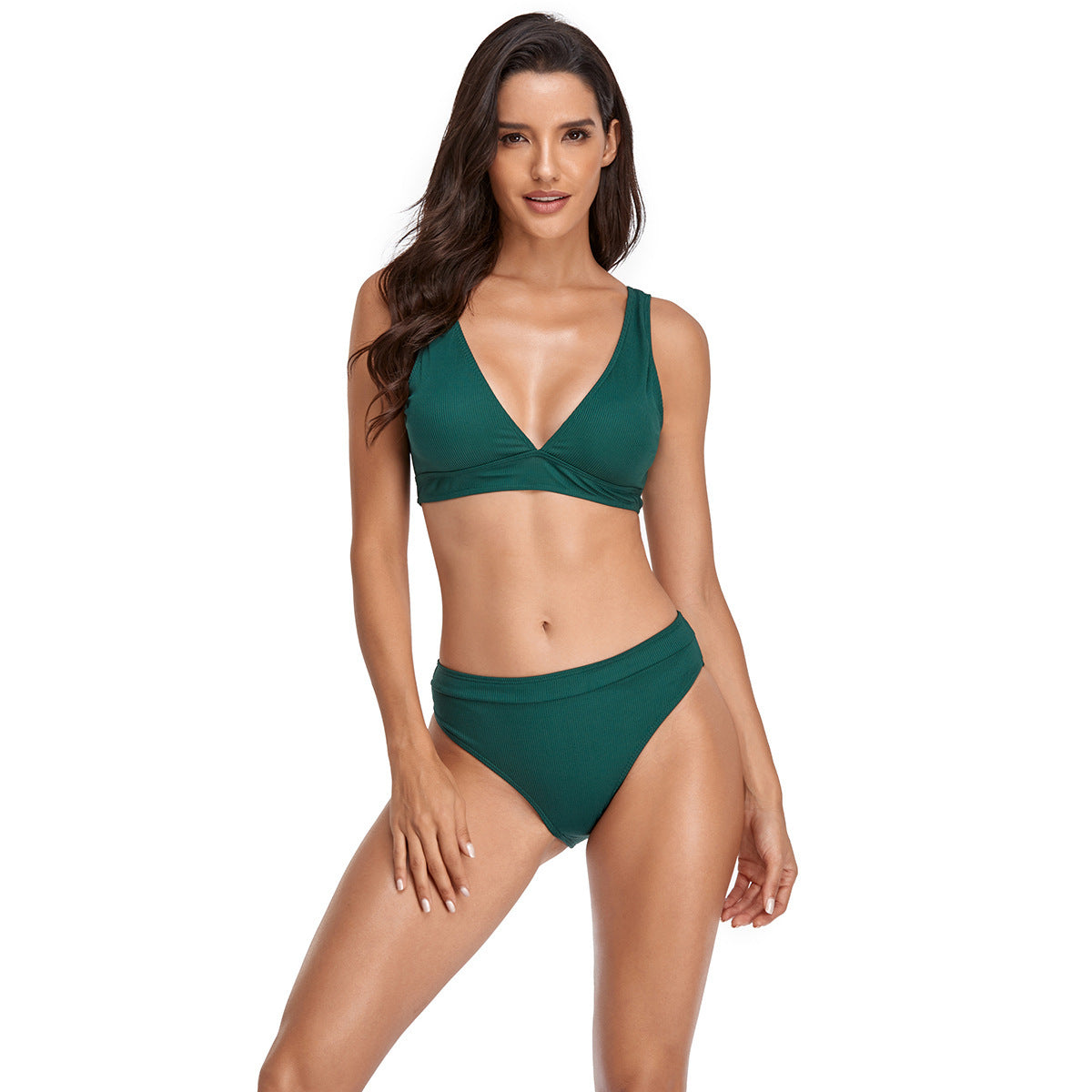Solid color split swimsuit
