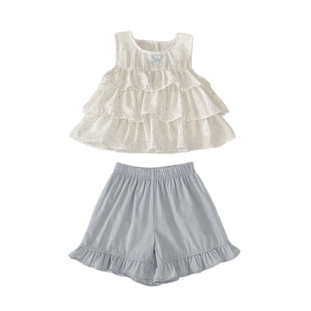 Girl's Summer Outfit Set Polka Dot Sleeveless Baby Doll Top + Bloomer Shorts Two-Piece Set