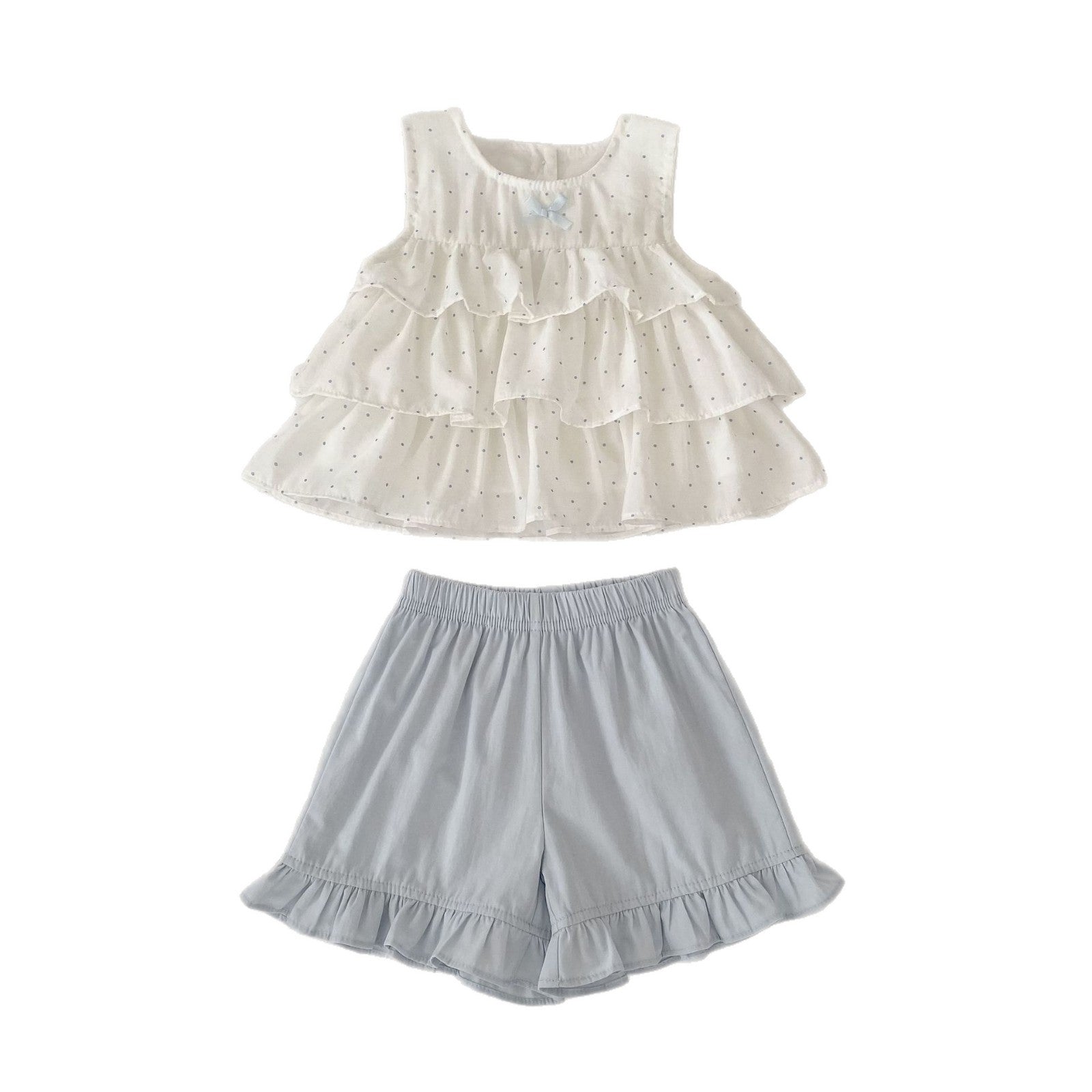 Girl's Summer Outfit Set Polka Dot Sleeveless Baby Doll Top + Bloomer Shorts Two-Piece Set